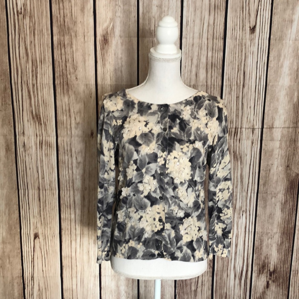 Talbots Flowery Button-Down Cardigan Sz Small